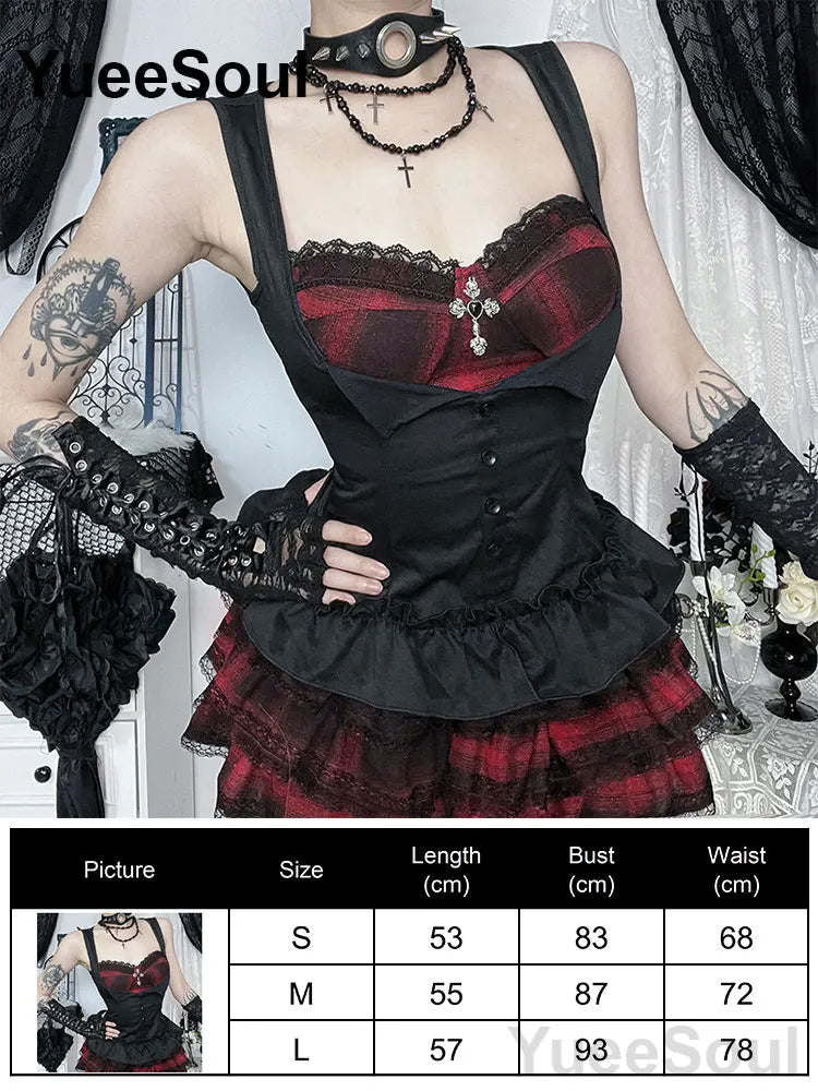 Gothic Lace Mesh Crop Tops Black Sexy Spaghetti Strap Corset Tops Goth Punk Grunge Fairy Core Halloween Y2K Aesthetic Clothes