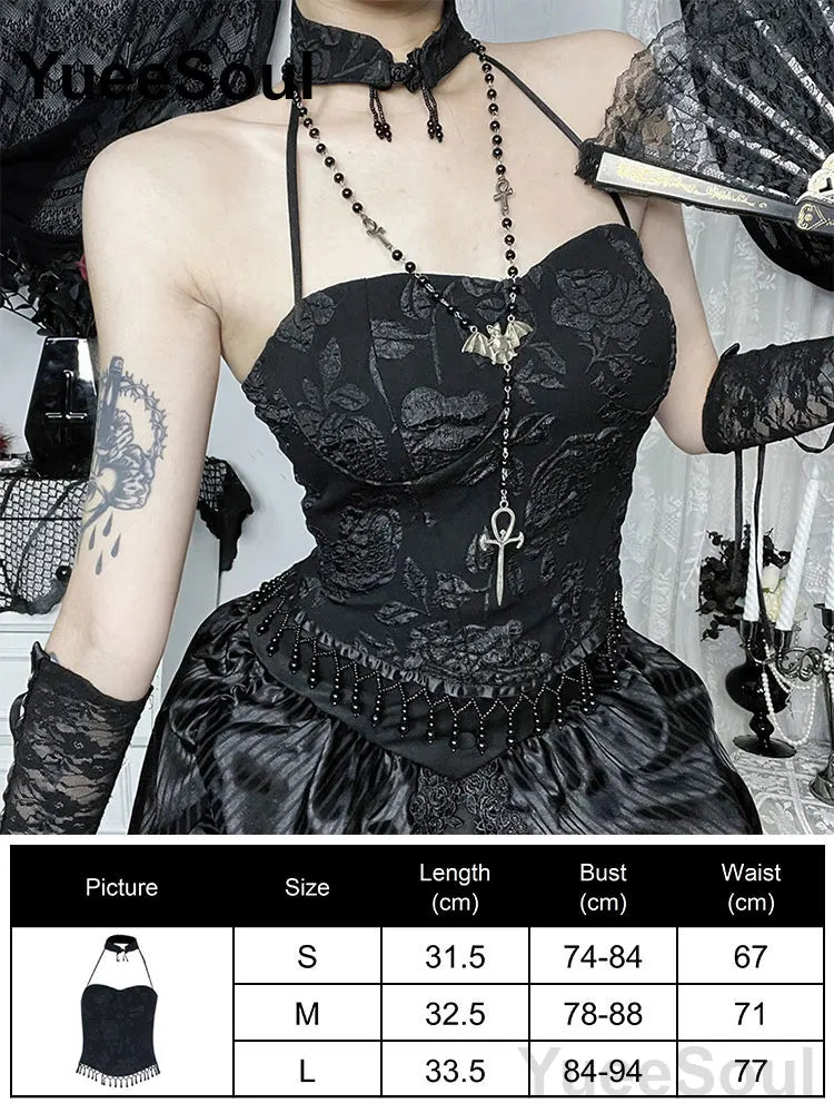 Gothic Lace Mesh Crop Tops Black Sexy Spaghetti Strap Corset Tops Goth Punk Grunge Fairy Core Halloween Y2K Aesthetic Clothes