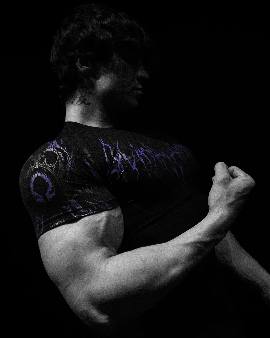 GYM T-shirt Men's Dark Gothic Print Muscle Tee  High Elasticity And Quick Drying Exercise For Bodybuilding Training 2025 Summer
