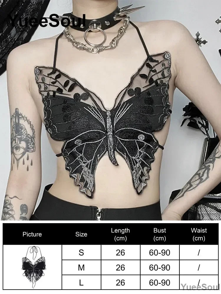 Gothic Lace Mesh Crop Tops Black Sexy Spaghetti Strap Corset Tops Goth Punk Grunge Fairy Core Halloween Y2K Aesthetic Clothes