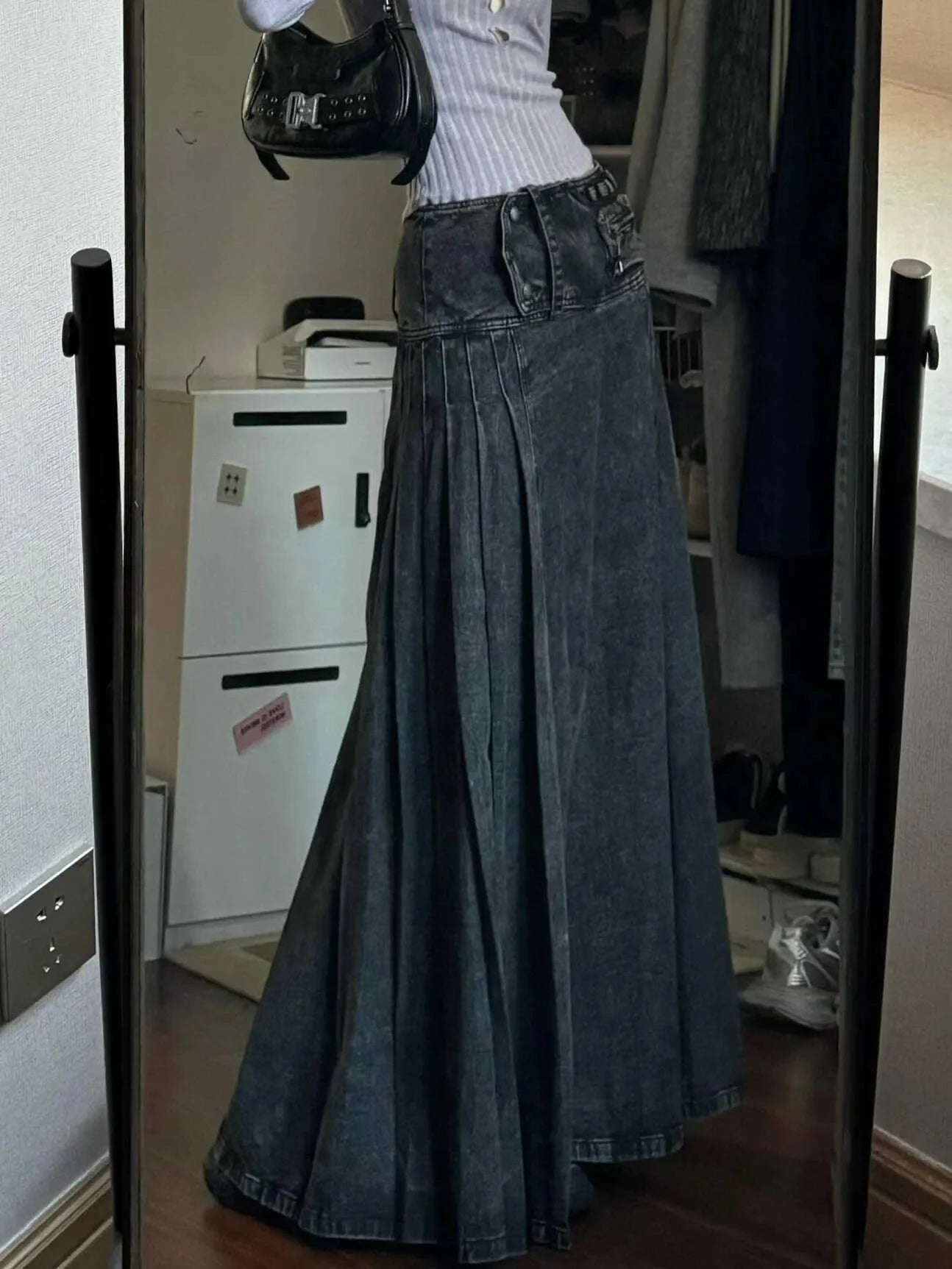 Women's Black Gothic A-line Skirt Vintage Fashion Aesthetic Y2k Emo Oversize Long Skirt Harajuku Korean Emo Skirt 2000s Clothes