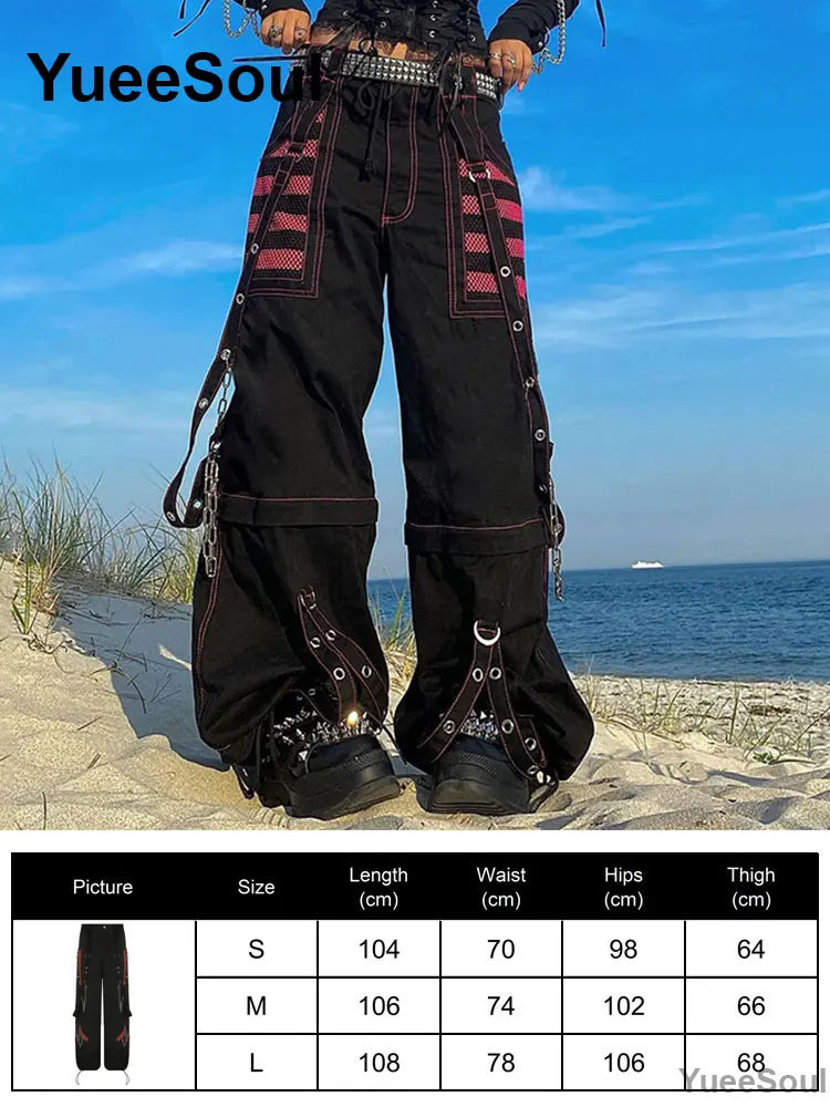 Gothic Emo Alt Women Pants Techwear Hippie Baggy Trousers Mom Goth Punk Black Cargo Pants Cyber Y2k Pants Academic Dark Clothes