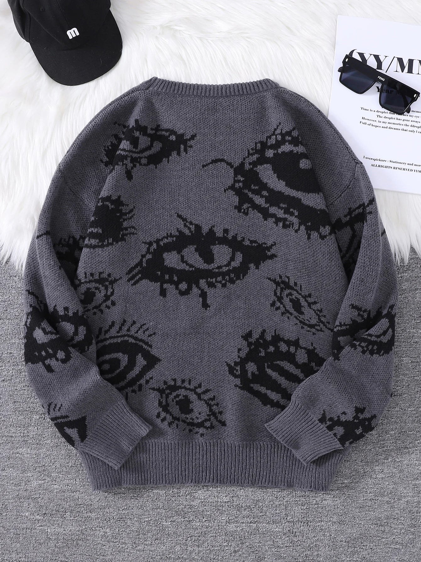 New Popular Autumn and Winter Abstract Eye Jacquard Pattern Pullover Sweater Casual Round Neck Knitted Men's Pullover
