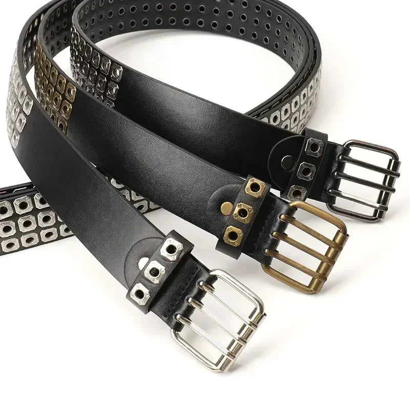 Women Belt  Fashion Square Beads, Willow Nails, Three Exhaust Eyes, Punk Street Cool, Personalized Men's and Women's Belts