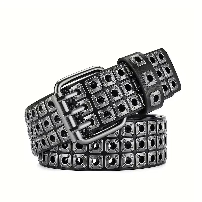 Women Belt  Fashion Square Beads, Willow Nails, Three Exhaust Eyes, Punk Street Cool, Personalized Men's and Women's Belts