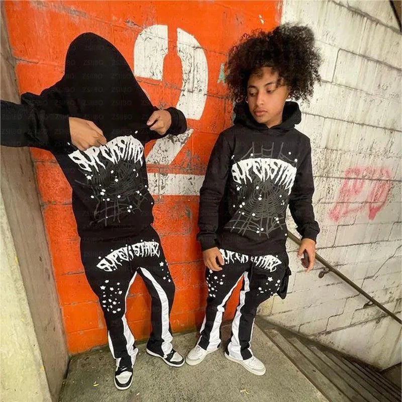 Streetwear Y2K Hoodies Men Harajuku Hip Hop Graphic Printing Loose Sweatshirts Women 2024 Punk Rock Gothic Clothes Tops Pants