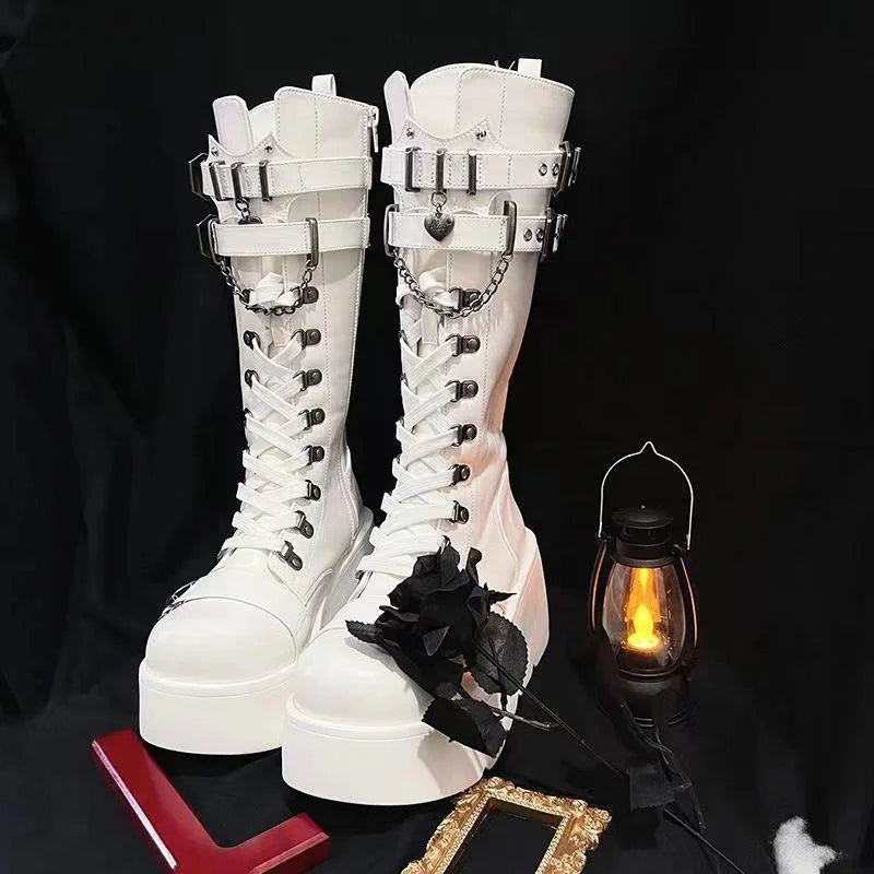 Gothic Style Women's Boots Trendy Women's Motorcycle Boots Platform Vampire Cosplay Women Mid-calf Boots 2025 New Women's Shoes