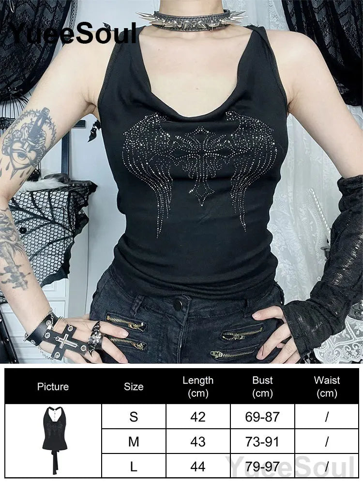 Gothic Lace Mesh Crop Tops Black Sexy Spaghetti Strap Corset Tops Goth Punk Grunge Fairy Core Halloween Y2K Aesthetic Clothes