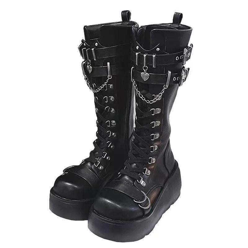 Gothic Style Women's Boots Trendy Women's Motorcycle Boots Platform Vampire Cosplay Women Mid-calf Boots 2025 New Women's Shoes