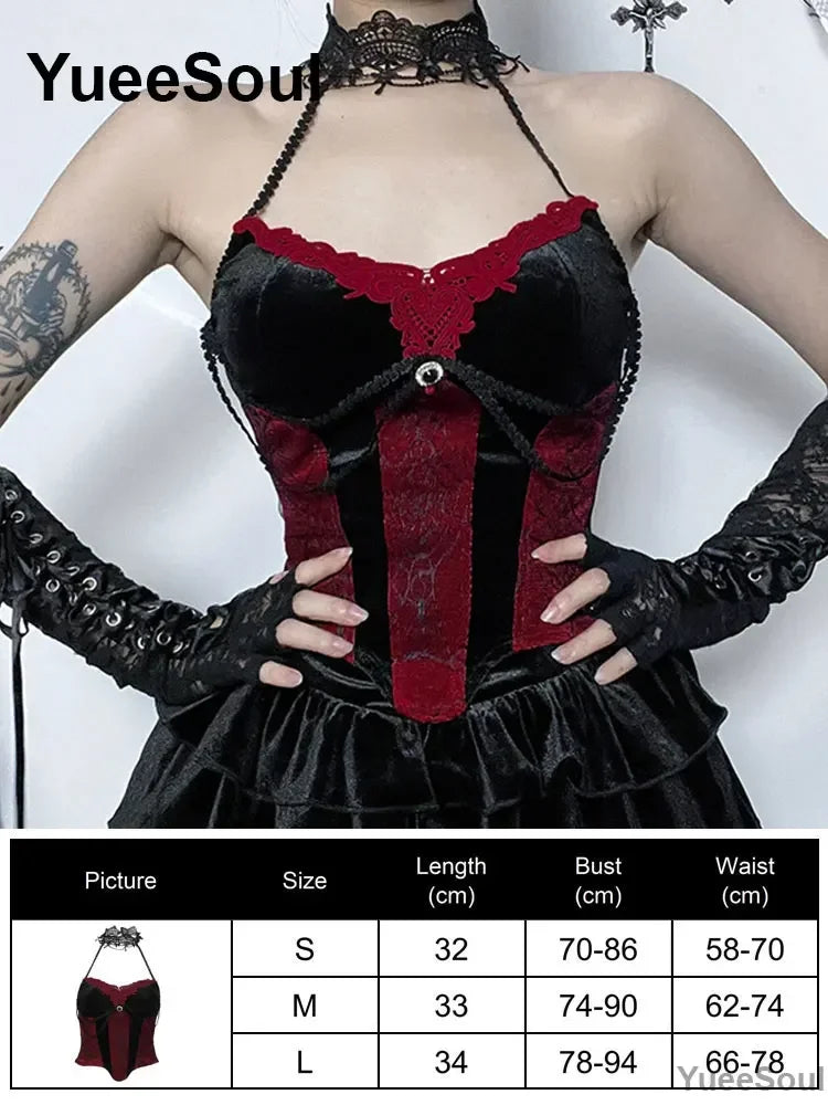 Gothic Lace Mesh Crop Tops Black Sexy Spaghetti Strap Corset Tops Goth Punk Grunge Fairy Core Halloween Y2K Aesthetic Clothes