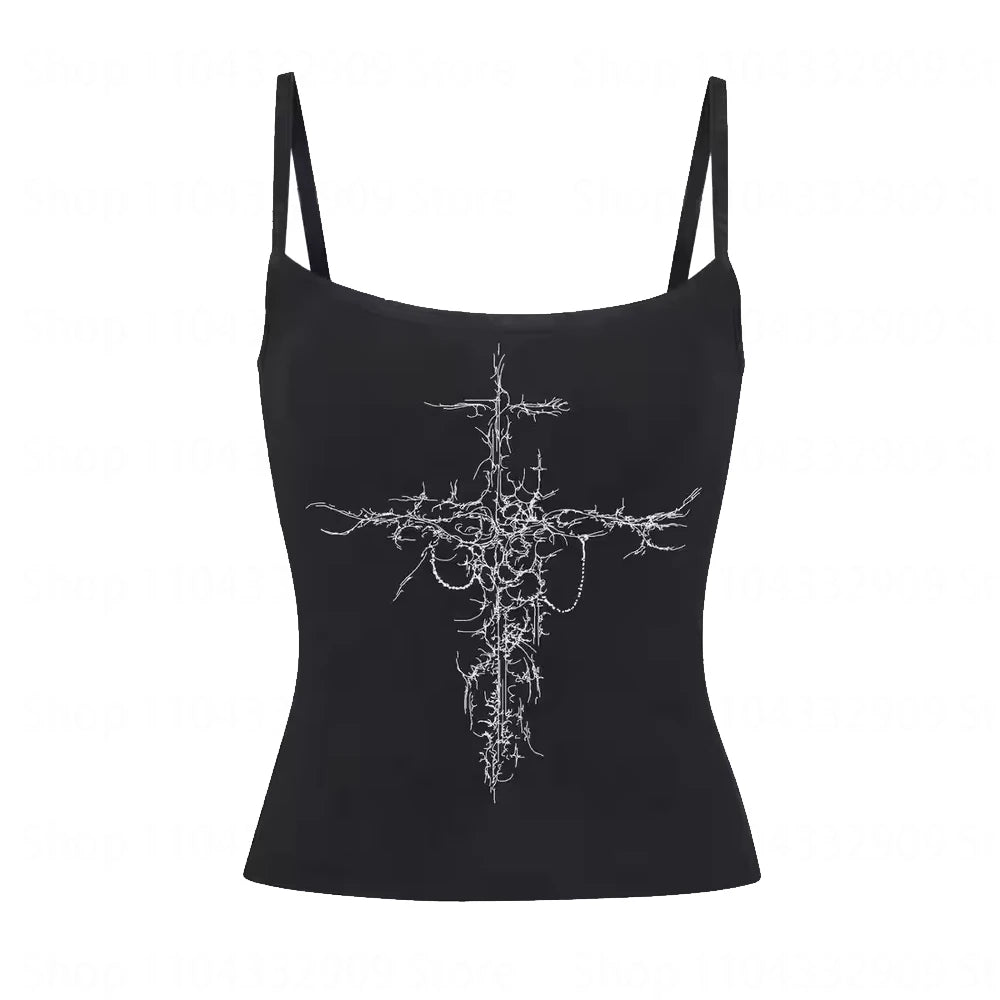 Sleeveless emo Sling Vintage Gothic Y2K Woman Halter Tops 90s Emo Harajuku Slim Punk Aesthetic Crop Tops Hot Girl Grung