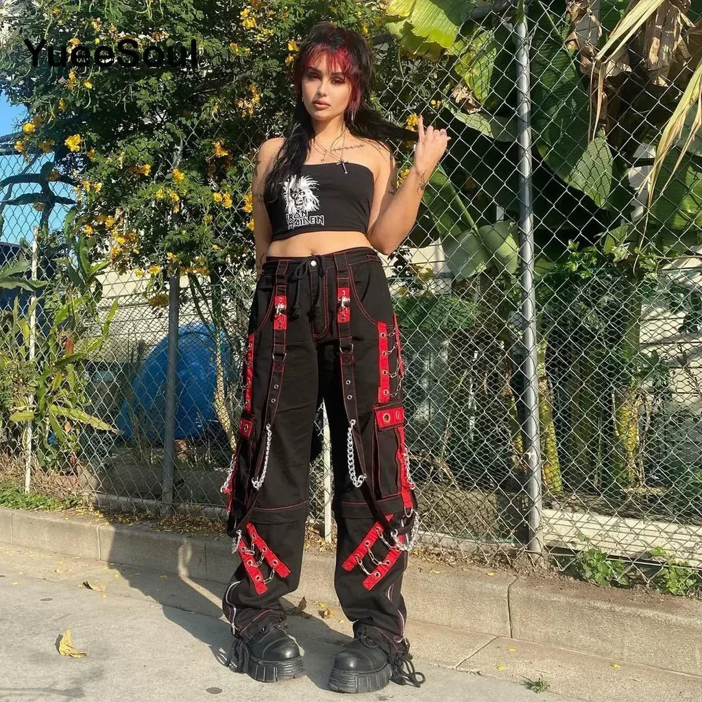 Gothic Emo Alt Women Pants Techwear Hippie Baggy Trousers Mom Goth Punk Black Cargo Pants Cyber Y2k Pants Academic Dark Clothes
