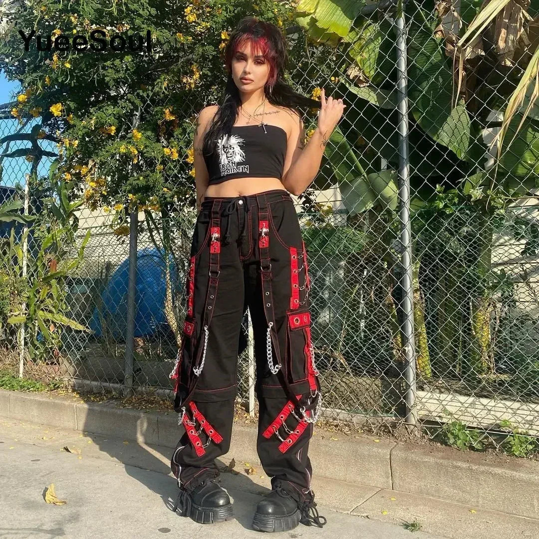Gothic Emo Alt Women Pants Techwear Hippie Baggy Trousers Mom Goth Punk Black Cargo Pants Cyber Y2k Pants Academic Dark Clothes