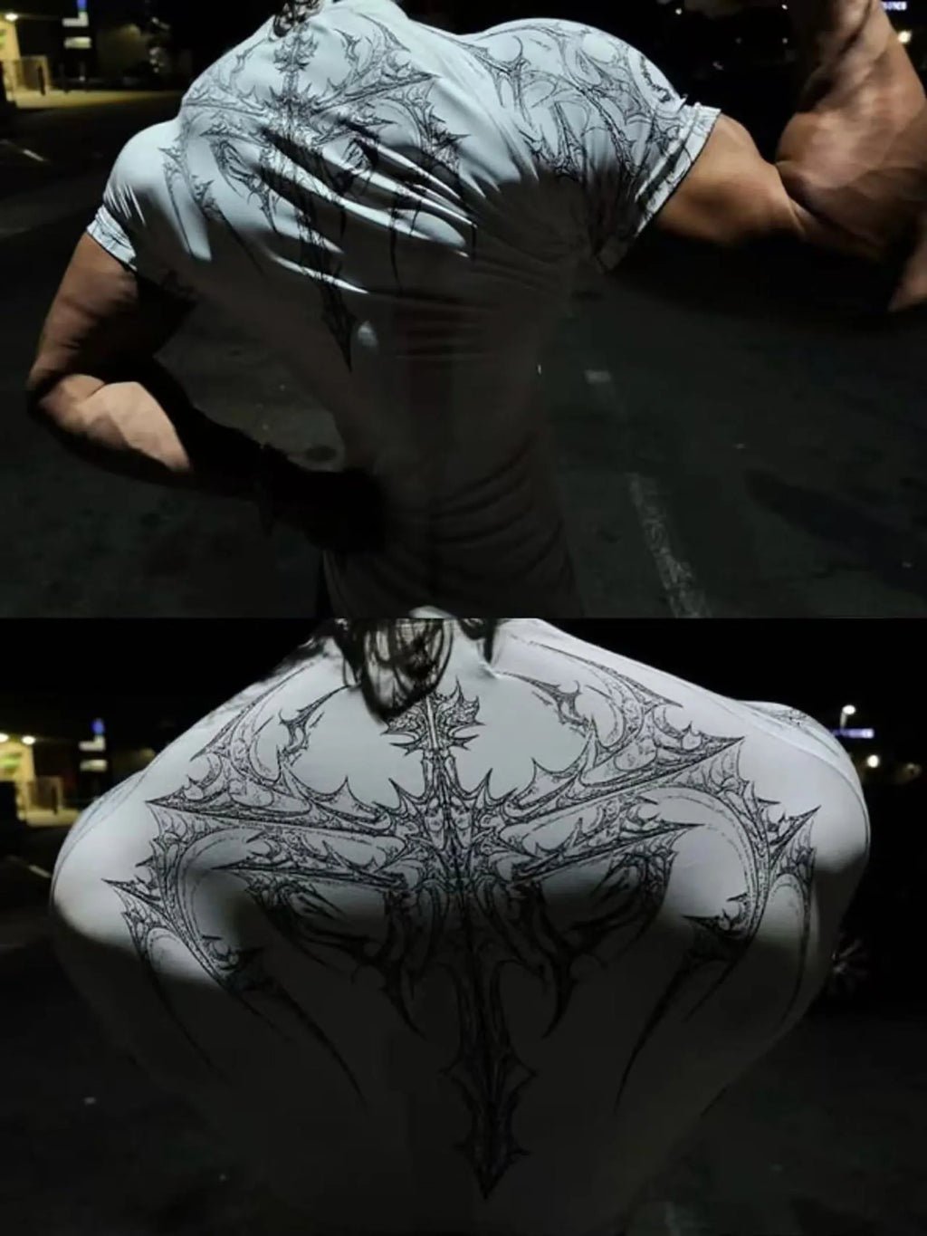 GYM T-shirt Men's Dark Gothic Print Muscle Tee  High Elasticity And Quick Drying Exercise For Bodybuilding Training 2025 Summer