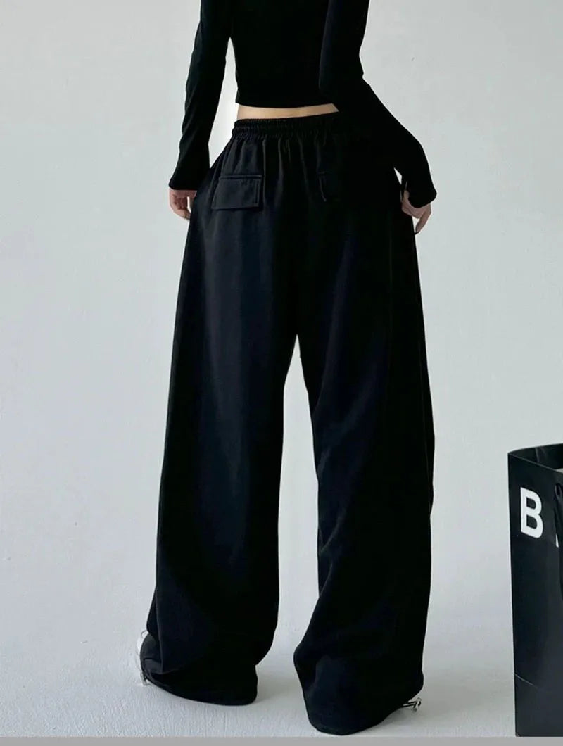 2025 New Harajuku Wide Leg Sweatpants Women Streetwear Baggy Oversize Gray Sports Pants Woman Drawstring Casual Joggers Trousers