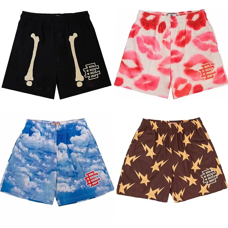 2025 New Summer EE Eric Emanuel  Basic Mesh Short Classic Floral Printed Gym Shorts Men's Gym Basketball Sports Beach Shorts