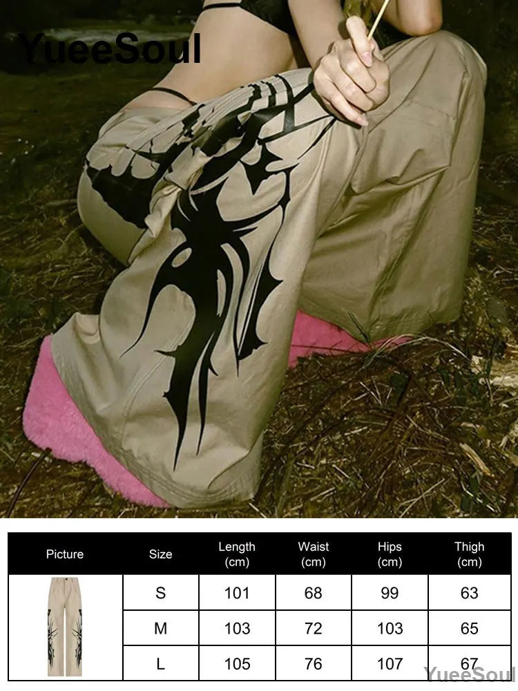 Gothic Emo Alt Women Pants Techwear Hippie Baggy Trousers Mom Goth Punk Black Cargo Pants Cyber Y2k Pants Academic Dark Clothes