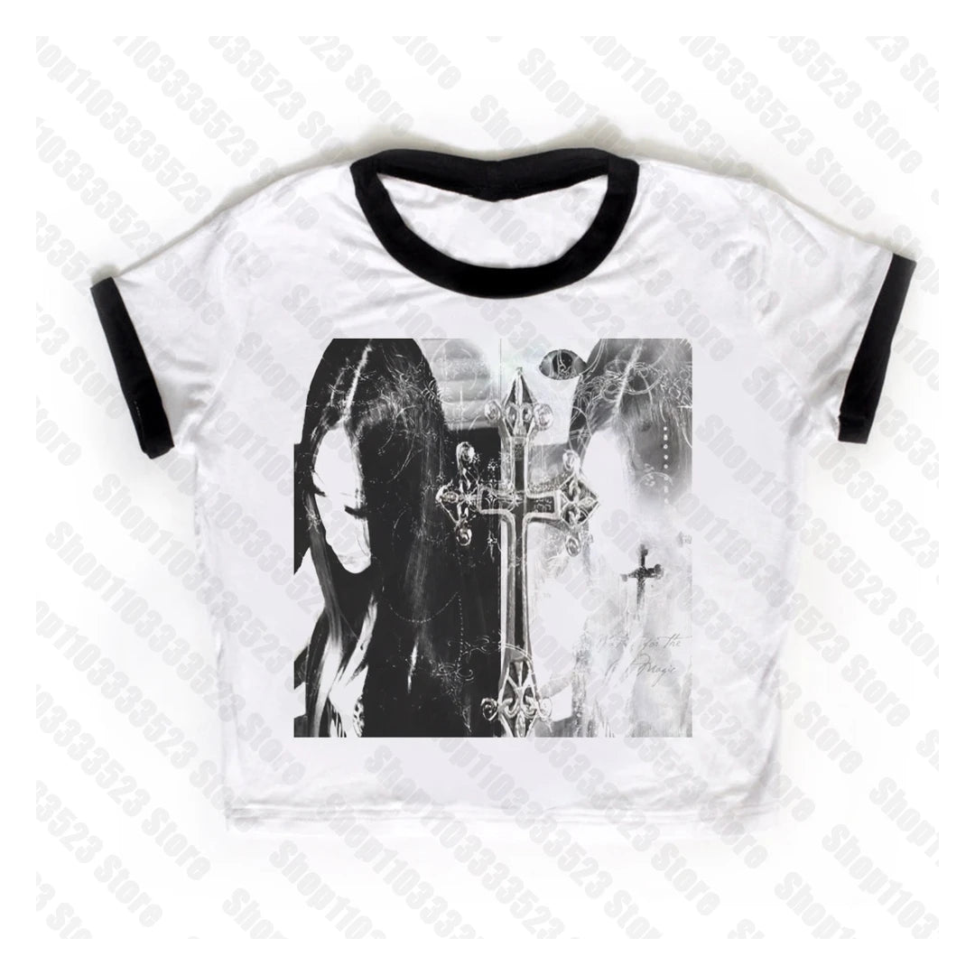 Sexy Corset Punk Grunge Camisole Top Aesthetic Streetwear Women's Print Crop Top Y2k Clothes Emo Girl Sleeveless Tank Top emo