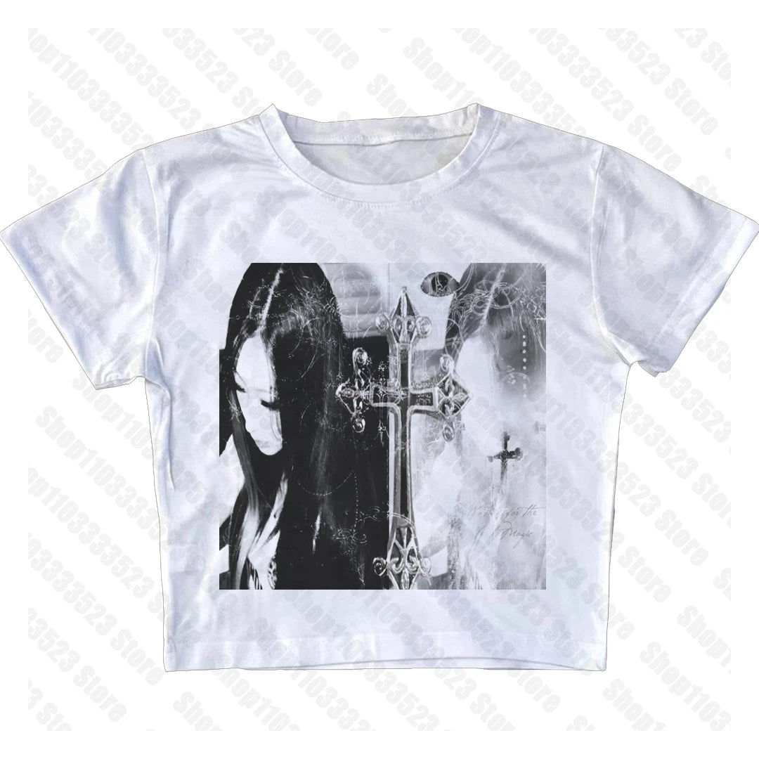 Sexy Corset Punk Grunge Camisole Top Aesthetic Streetwear Women's Print Crop Top Y2k Clothes Emo Girl Sleeveless Tank Top emo