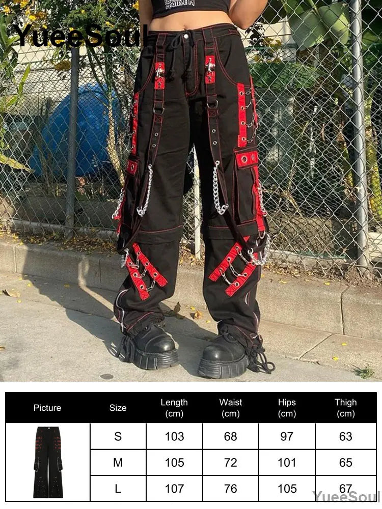 Gothic Emo Alt Women Pants Techwear Hippie Baggy Trousers Mom Goth Punk Black Cargo Pants Cyber Y2k Pants Academic Dark Clothes