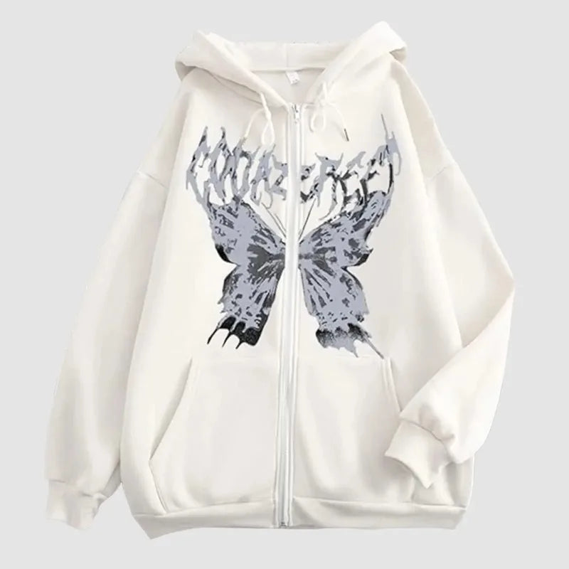 Hoodie jacket men's fun skull butterfly zipper hoodie loose and comfortable sports shirt long sleeved top