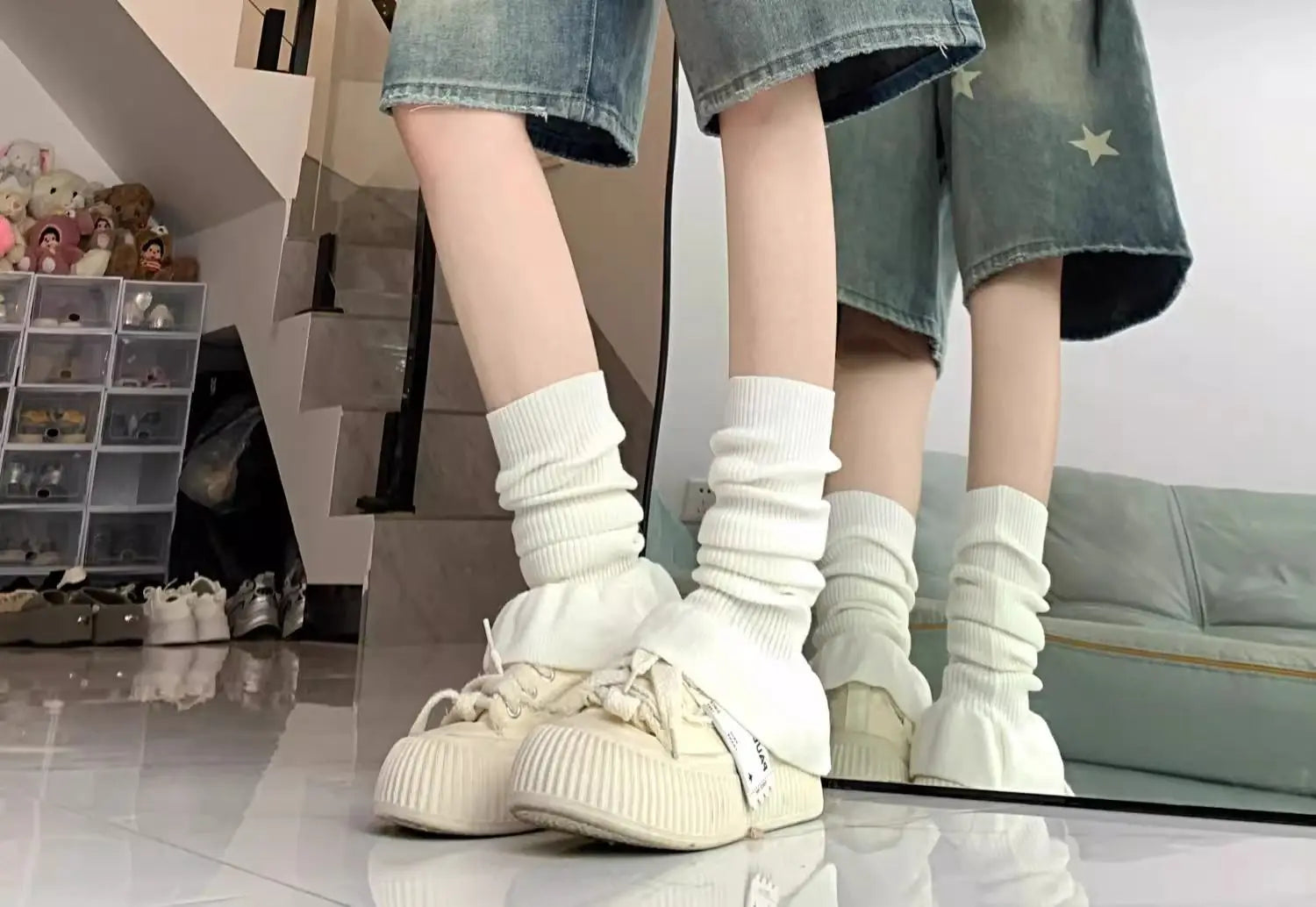 Casual Floral Loose Wide Leg Womens Jeans Retro Star Design Straight Leg Comfort Soft Denim Shorts