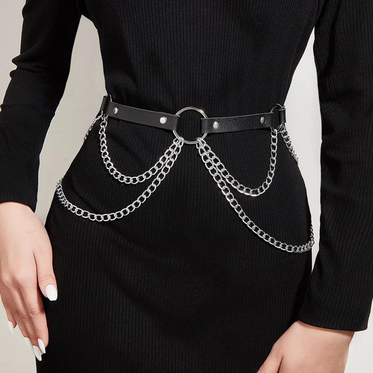 Women Trend Punk Belt With Chain Waist Belt Decoration Female Street Style Wide Waistband Leather Belt Goth Clothing Accessorie