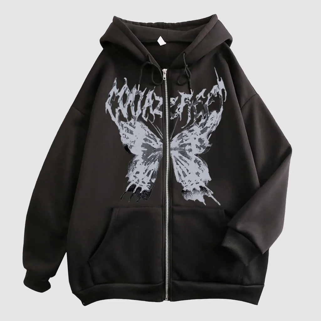 Hoodie jacket men's fun skull butterfly zipper hoodie loose and comfortable sports shirt long sleeved top