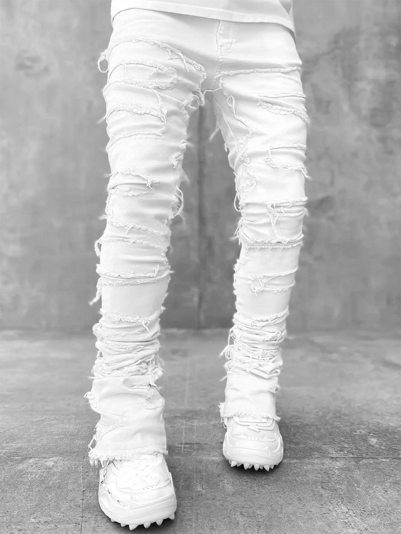 Fashion Stretch Patch Mens Jeans Patchwork Creative Tassels Decoration Straight Denim Trousers for Men Hip Hop Jean Pants