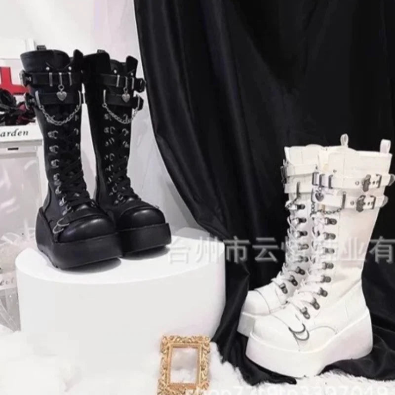 Gothic Style Women's Boots Trendy Women's Motorcycle Boots Platform Vampire Cosplay Women Mid-calf Boots 2025 New Women's Shoes