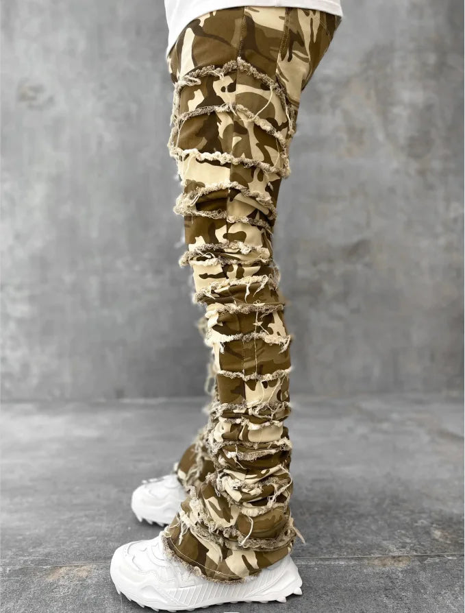 Fashion Stretch Patch Mens Jeans Patchwork Creative Tassels Decoration Straight Denim Trousers for Men Hip Hop Jean Pants