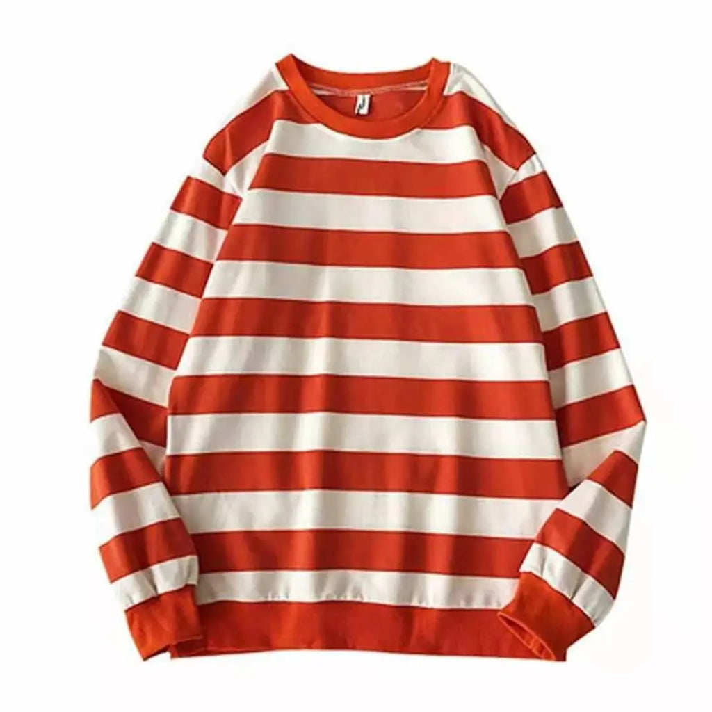 Striped Sweatshirts Mens Casual Shirts O Neck Striped Sweatshirts Long Sleeves Pullovers Men Loose Tops Red White Stripes Shirt