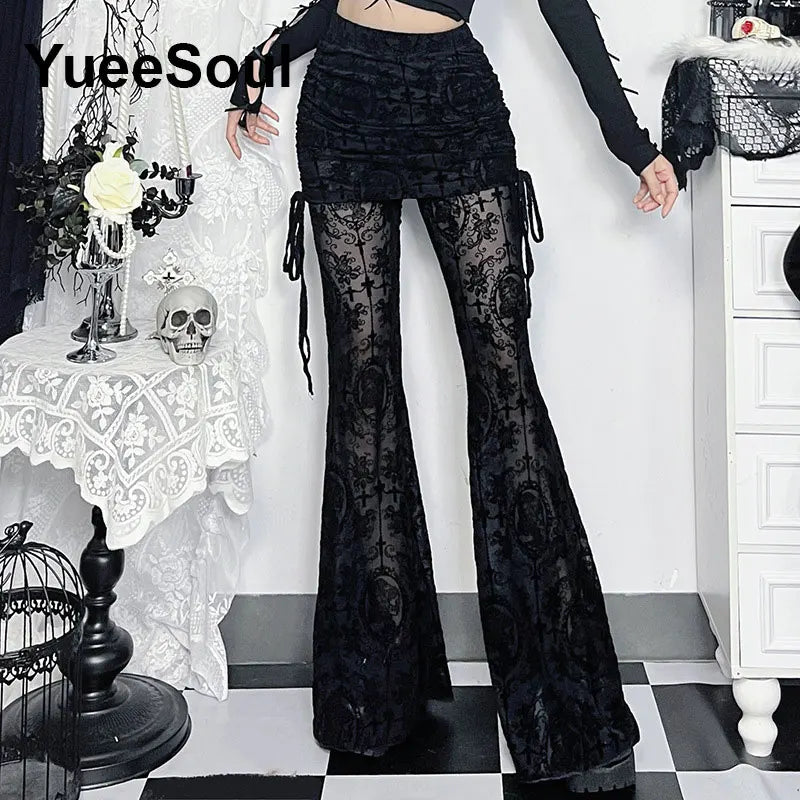 Gothic Emo Alt Women Pants Techwear Hippie Baggy Trousers Mom Goth Punk Black Cargo Pants Cyber Y2k Pants Academic Dark Clothes