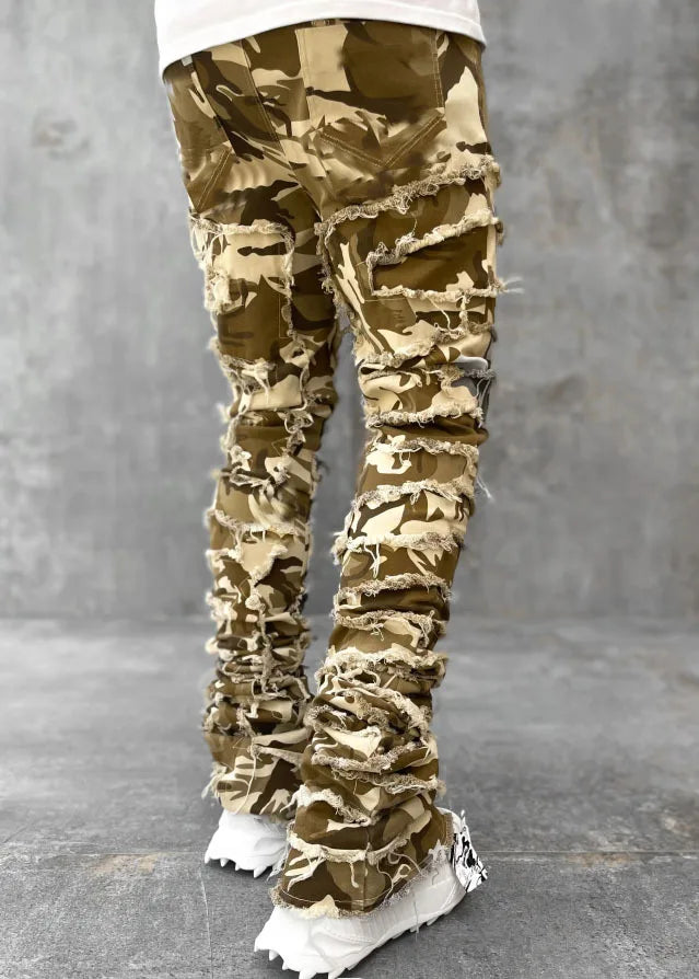 Fashion Stretch Patch Mens Jeans Patchwork Creative Tassels Decoration Straight Denim Trousers for Men Hip Hop Jean Pants