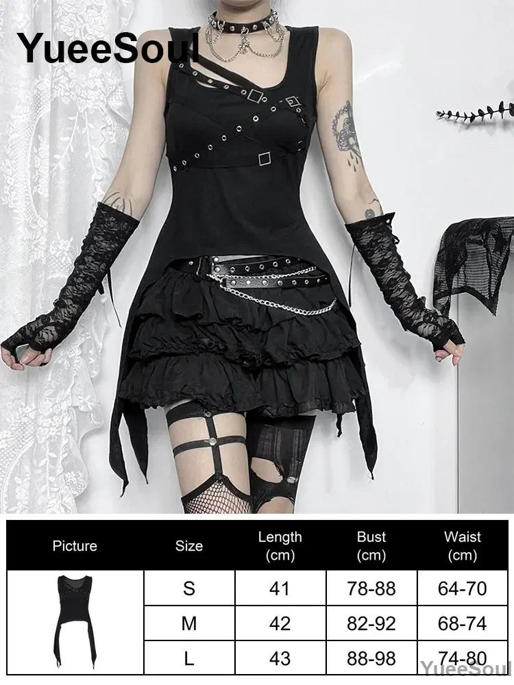 Gothic Lace Mesh Crop Tops Black Sexy Spaghetti Strap Corset Tops Goth Punk Grunge Fairy Core Halloween Y2K Aesthetic Clothes